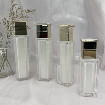 真珠の白いローション帽子が付いている化粧品ポンプびんの正方形80ml 120mlの漏出証拠